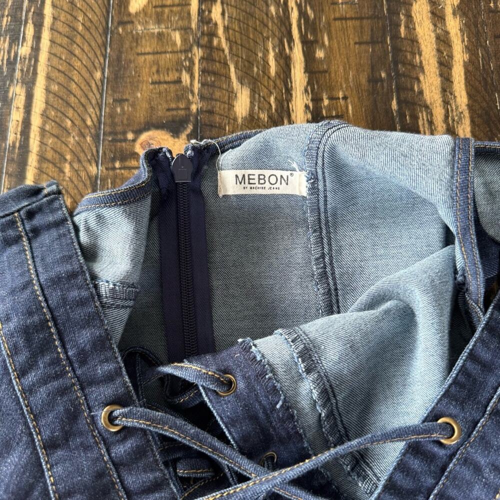 MEBON - Blue Denim Lace-Up Stretch Fitted Jumpsuit - MEDIUM - Picture 7 of 17